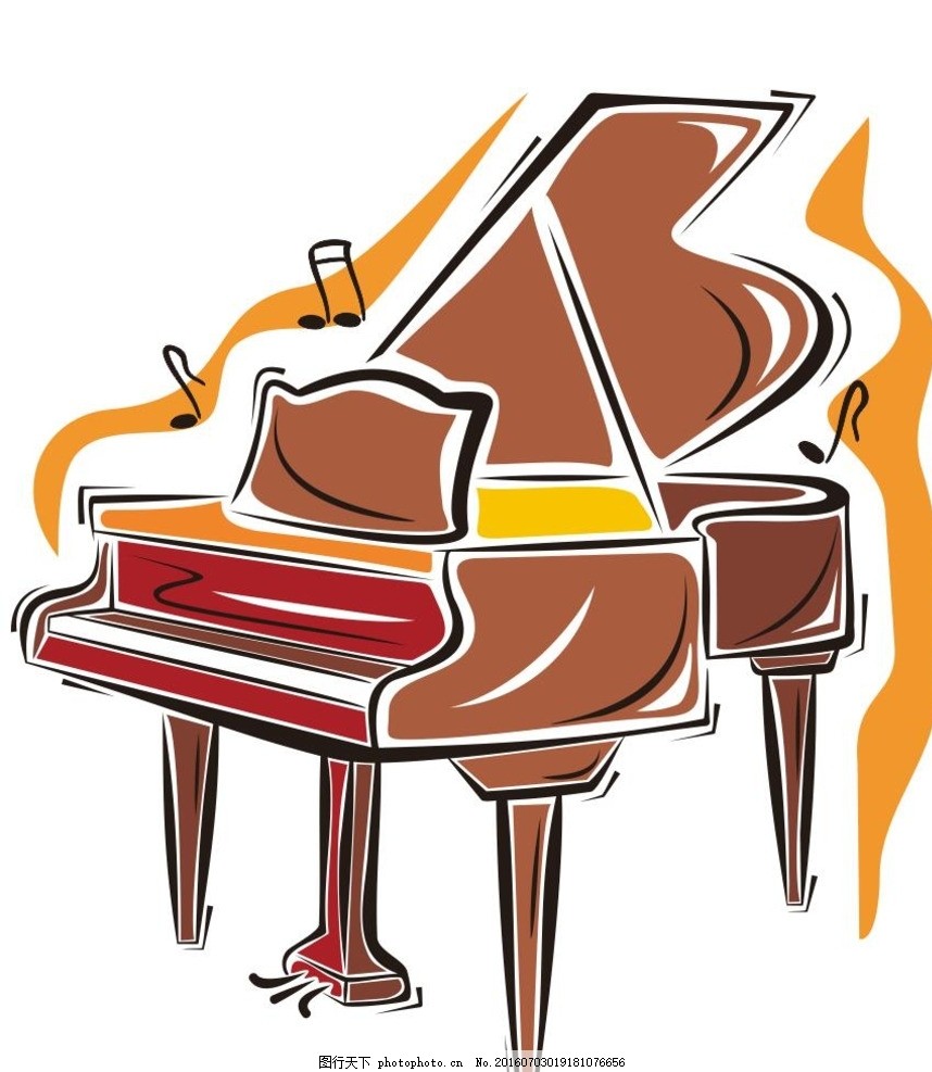 卡通钢琴 西洋乐器 音乐 演奏器具 简笔画 线条 线描 简画 黑白画