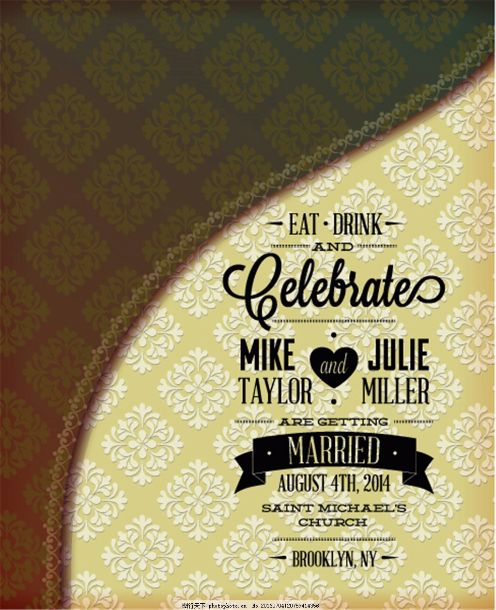 精美花纹边框结婚纪念日背景图片