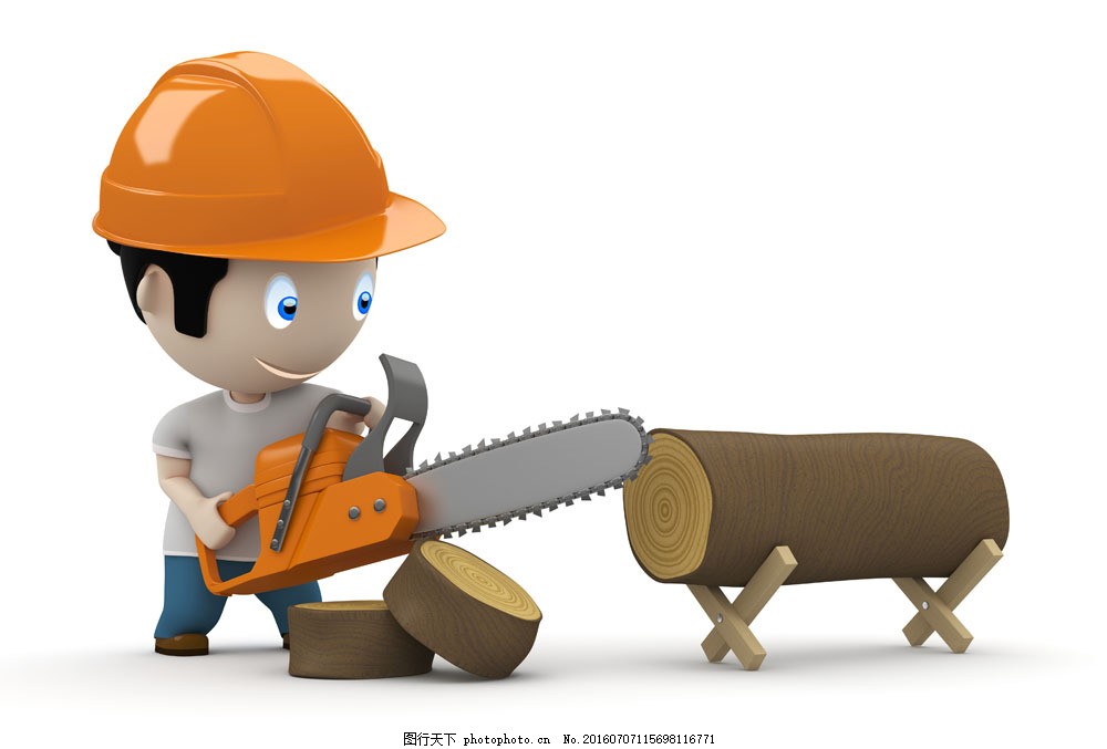 锯木头的3D工人图片