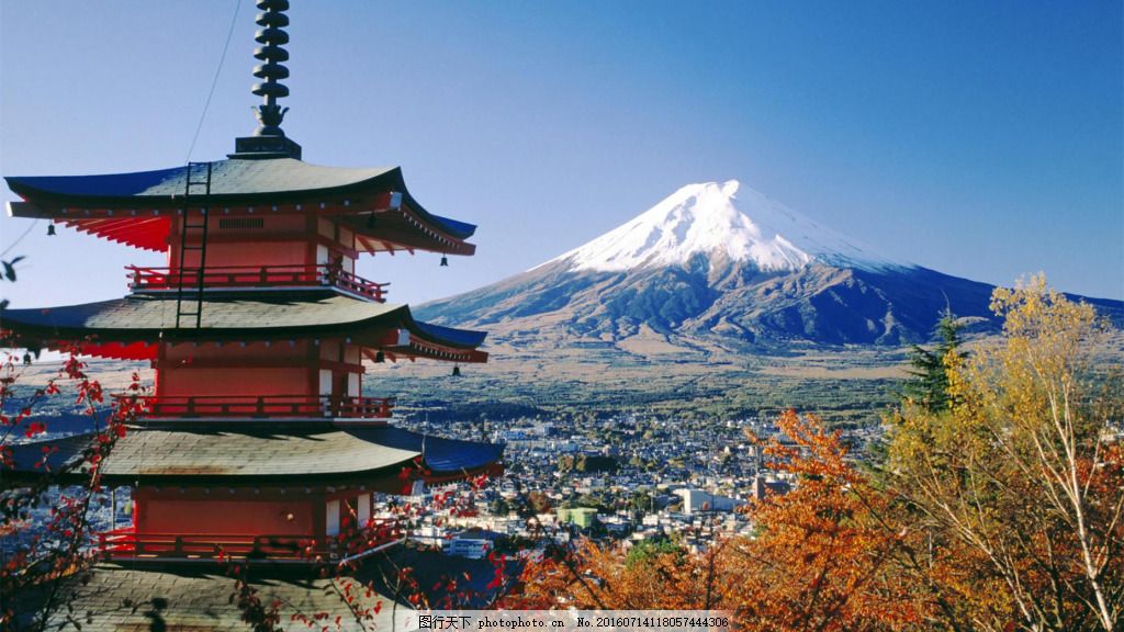 日本古典楼阁富士山世界名胜风景区图片