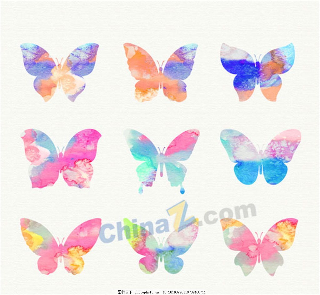 水彩混色蝴蝶矢量素材,水彩画 白色-图行天下图