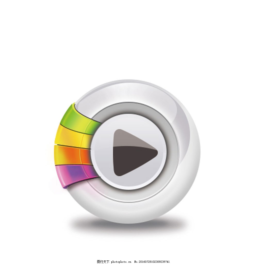 仿真风格PSD分图层彩虹色播放器图标