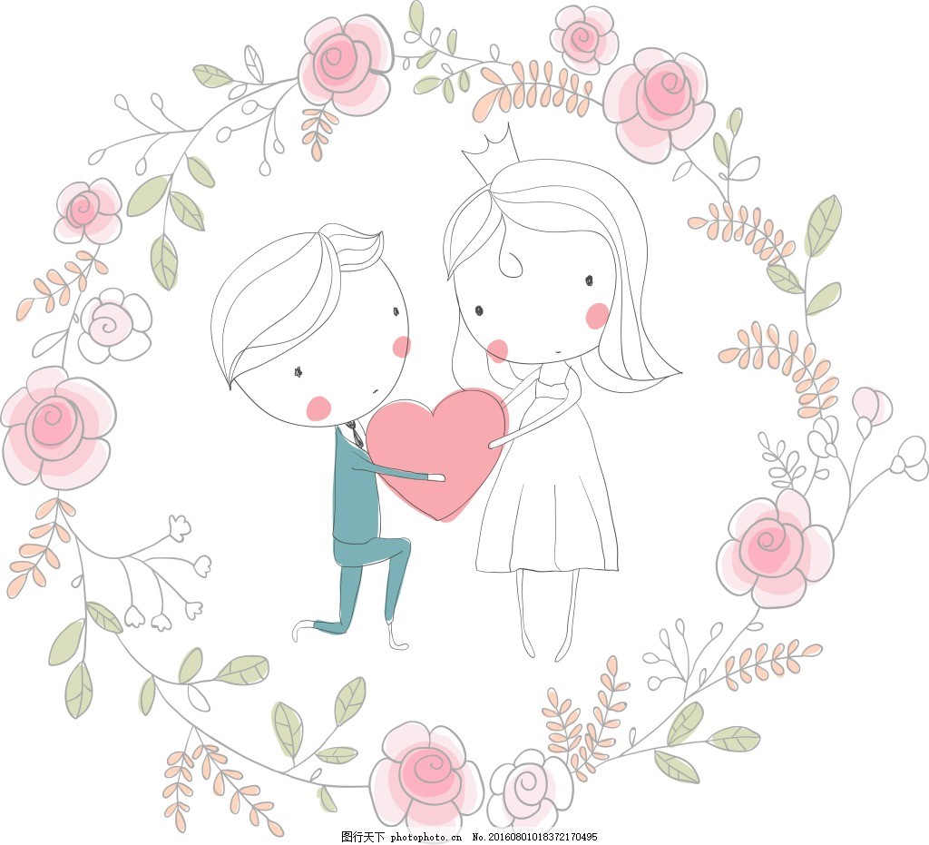 时尚卡通婚礼人物设计矢量素材图片