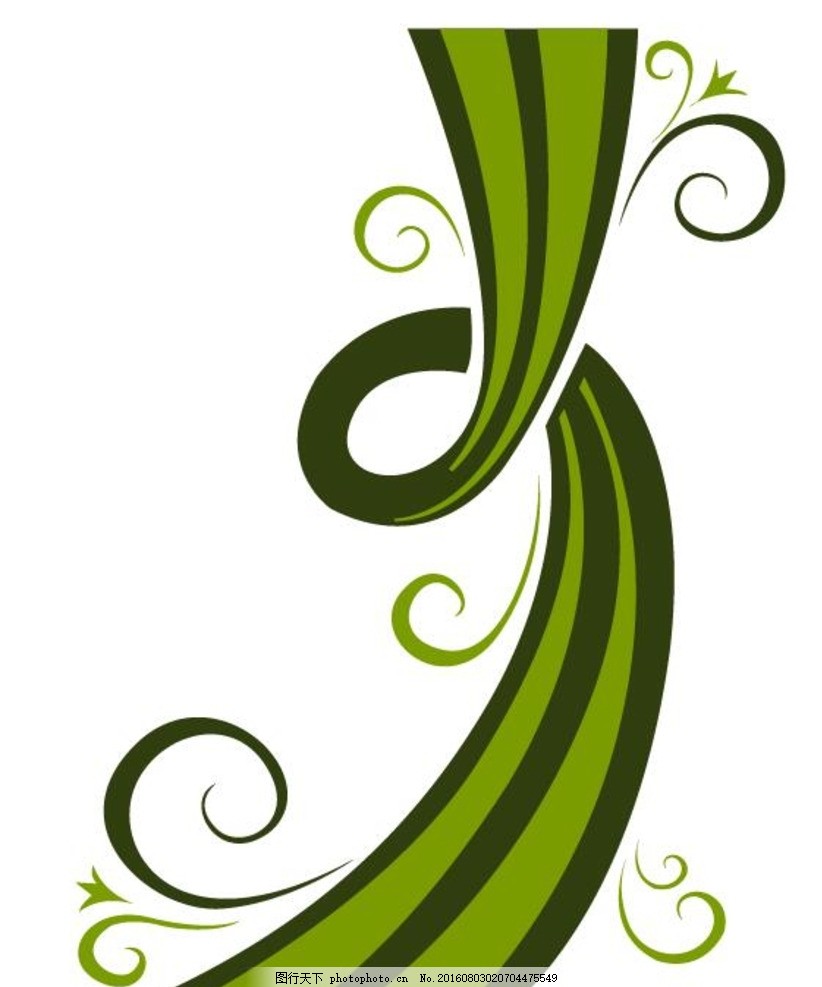 绿色卷曲花纹线条矢量素材 欧式花纹 花纹 纹身 欧式 曲线 背景花纹