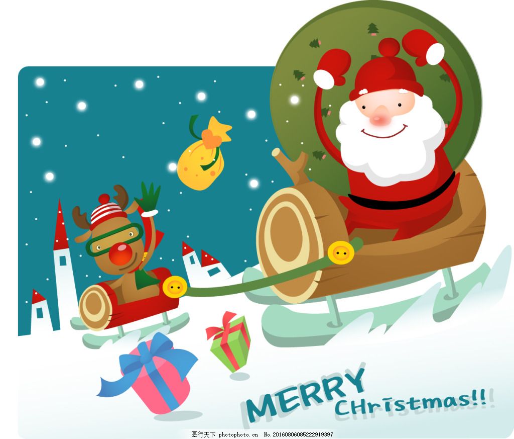 韩国素材-圣诞老人与麋鹿018,礼物 雪-图行天下