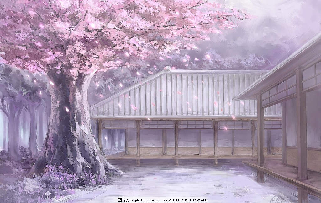 动漫房子 屋顶 木板 樱花 樱花树 动漫动画