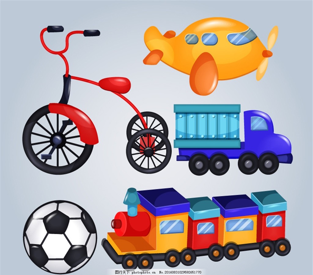 卡通玩具矢量素材,儿童自行车 玩具货车 足球 玩