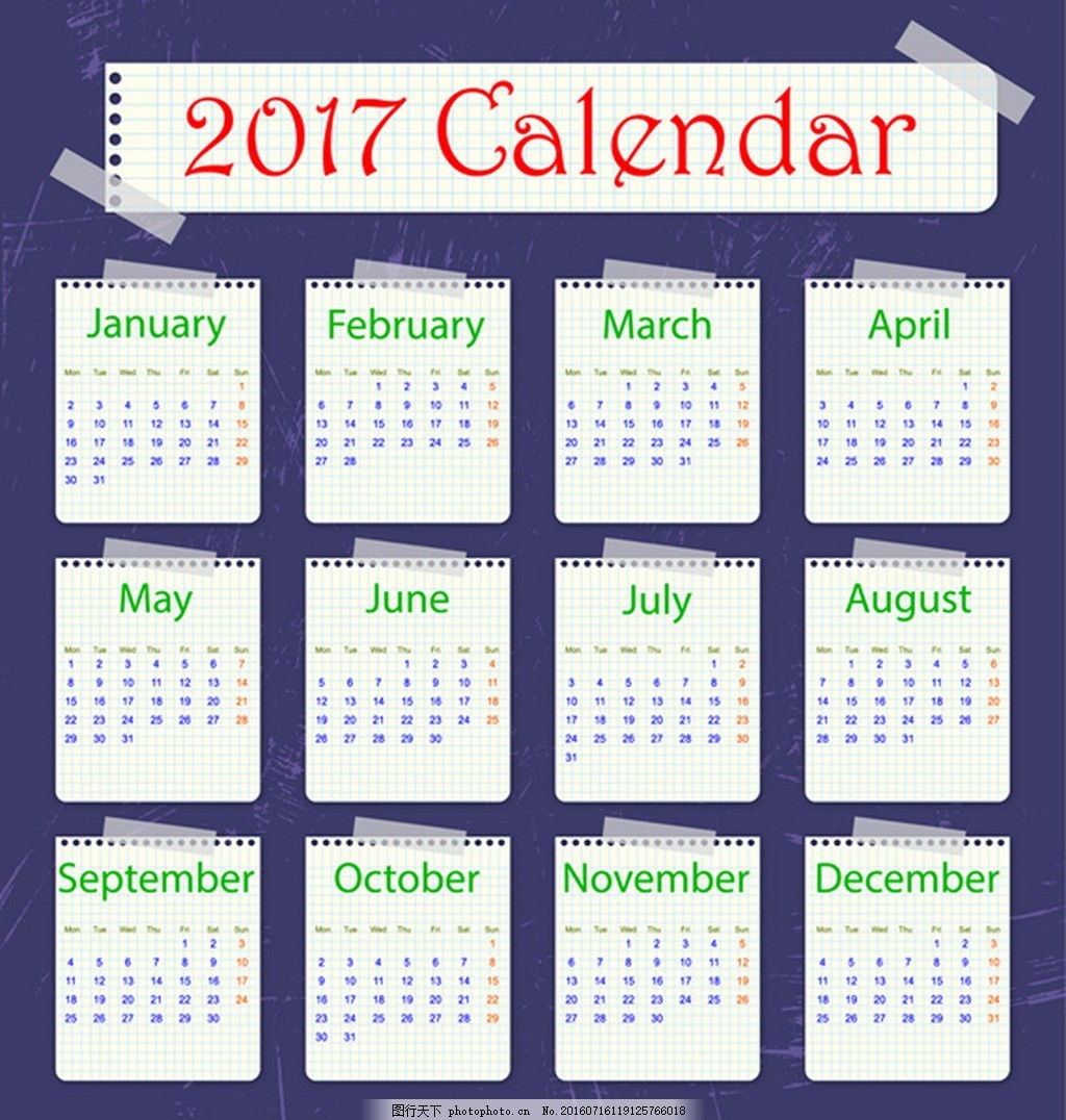 英文日历矢量图图片_生物静物_设计元素-图行天下素材网