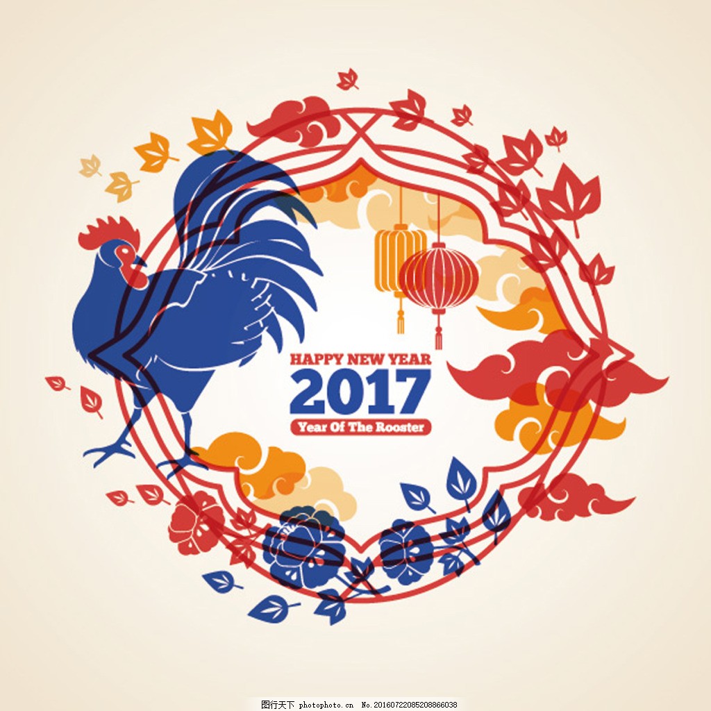 2017新年鸡福红色背景图片-千叶网